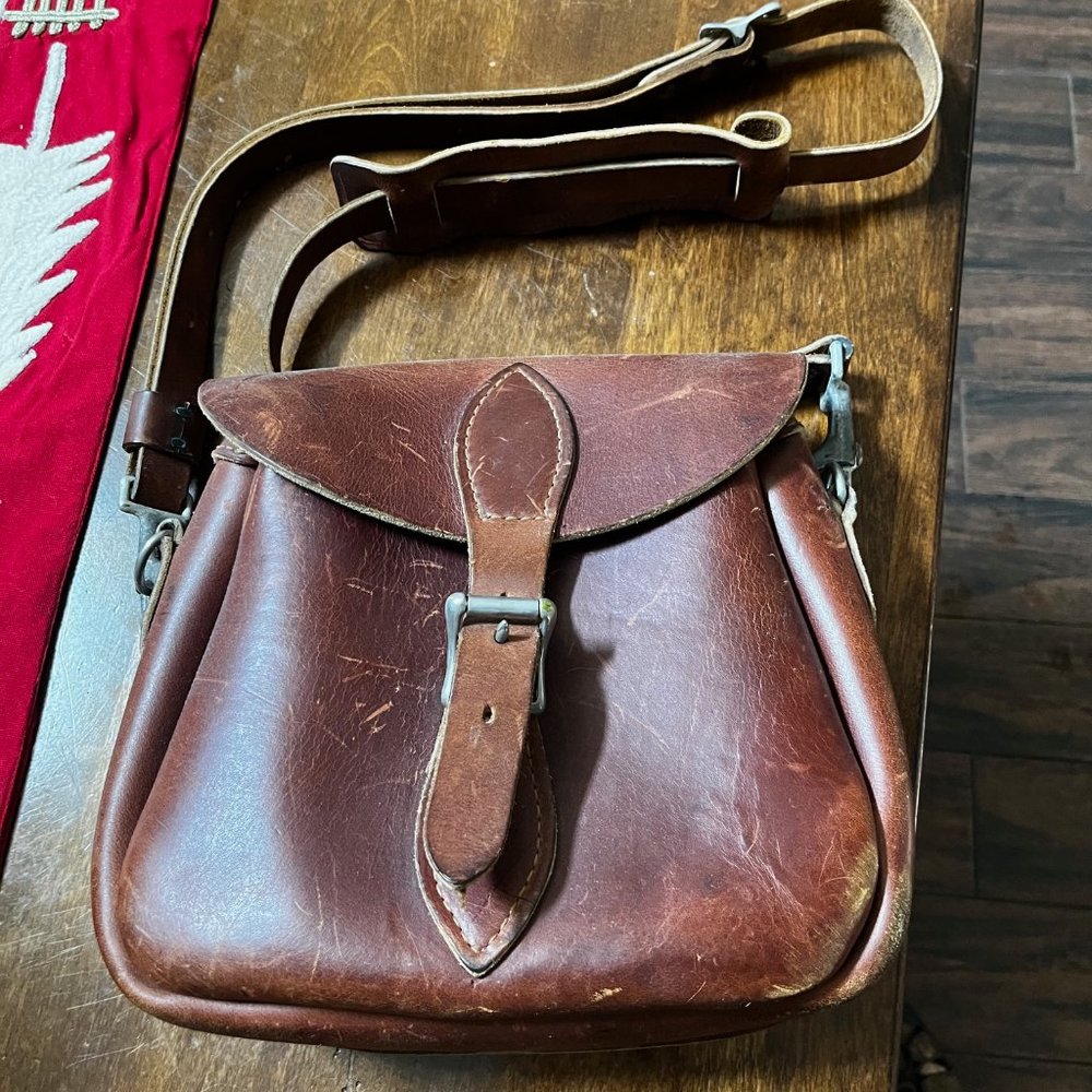 Rustic English Leather Bag, Ammo Pouch, Hunting, Leather Carry Strap